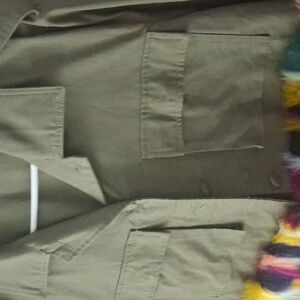 Shein Olive Green Cotton Coat with Rainbow FAUX FUR Trim, Size L